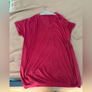 SHEIN Red V-Neck Short Sleeve Tunic Top